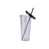 A 24oz clear plastic cup with a black lid and straw, featuring a simple design and a logo.