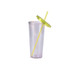 A 24oz plastic cup in a translucent design, featuring a bright yellow lid and straw.