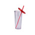 A clear 24oz plastic cup with a red lid and straw, suitable for drinks.