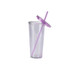 A 24oz transparent plastic cup in lavender with a lid and a matching straw. The cup has a plain design and a logo.