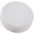A round, white tablet-shaped stress reliever with a smooth surface and a subtle rounded edge.
