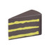 A chocolate cake-shaped stress reliever featuring brown and yellow detailing. It includes a logo.