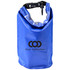 A blue 2.5L dry bag with a black logo, featuring a secure closure and adjustable strap.