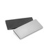 A silver and black rectangular magnet set, featuring a smooth surface and a sleek design.