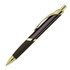 A metal ballpoint pen in black with gold accents, featuring a sleek design and a branded logo.