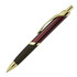 A metal ballpoint pen in burgundy and black, featuring gold accents and a stylish design.