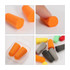 Ear plugs in various colours, including orange, grey, and black, displayed in a case and separately.
