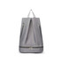 A grey backpack with a handle and multiple zippered compartments for wet and dry separation.