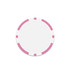 A round poker chip in white with pink accents around the edges, featuring a plain centre.