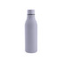 A drink bottle in soft lavender with a sleek thermal rubber coating and a silver lid, featuring a logo.