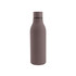 A drink bottle featuring a thermal rubber coating in a muted brown shade. It has a sleek design and includes a logo.