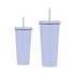 A drink bottle set featuring two light purple double wall stainless steel tumblers with straws and a logo.