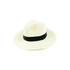 A Panama Beach Sun Hat in cream with a black band, featuring a wide, rounded brim.