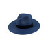 A blue Panama beach sun hat with a wide brim and a black band. The hat has a textured design and includes a logo.
