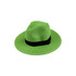 A green Panama beach sun hat with a black band around the base. It has a wide brim and textured design.