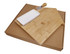 A bamboo cheese board in the shape of a house, featuring a ceramic dish and a knife, packaged in a brown cardboard box.