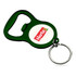 A green bottle opener keyring featuring a circular area for a logo.