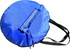 A blue round beach shelter with a zippered compartment and black straps for easy carrying.