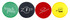 Four circular Frisbees in green, black, red, and yellow, each featuring a different logo or branding element.