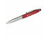 A red and silver 3-way stylus pen featuring a sleek design and a logo on the barrel.