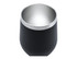 A black double wall travel mug with a stainless steel interior and a smooth finish, featuring a metal rim.