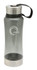 A drink bottle in grey with a silver lid and a strap, featuring a logo on the side.