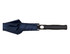 A navy blue auto golf umbrella with a black handle and a logo on the handle.