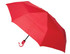 A red auto open/close umbrella featuring a black handle and a small logo.