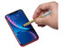 An Everlast Inkless Stylus Pen in gold being used on a smartphone screen. The phone is encased in a red protective cover.