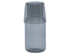 A grey glass carafe with a matching tumbler on top, featuring a simple and sleek design.