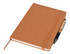 A brown recycled A5 notebook with a pen, secured with an elastic band, featuring a plain cover.