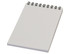 A spiral notebook with a grey cover and blank pages, showcasing a simple and functional design.