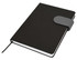 A black A5 notebook with a gray strap closure and a ribbon bookmark, featuring a logo on the cover.