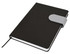 A black A5 notebook featuring a grey elastic closure, with a ribbon bookmark and blank pages.