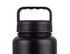 A drink bottle with a black finish, featuring a sturdy handle and a textured grip around the lid. It has a logo.
