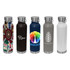 A drink bottle collection featuring various designs and colours, including patterns, dark brown, navy blue, grey, and white.