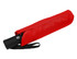A red fold-up umbrella in a matching protective sleeve with a black handle and a branding logo.