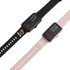 A square smart band in black and pink, featuring touch screens and adjustable straps, with branding visible.