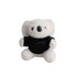 A cute white koala plush toy wearing a black shirt, featuring a friendly expression and soft texture.