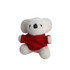 A plush toy koala with soft white fur, wearing a red shirt, and featuring a logo on its chest.