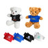 A white and a brown bear plush toy, both wearing colourful T-shirts, displayed alongside various shirt options.