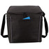 A black cooler bag with a zippered top and side mesh pockets, featuring a shoulder strap for easy carrying.