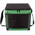 A black and green cooler bag with a zippered top and side mesh pockets. It features a shoulder strap and a logo.