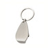 A bottle opener keyring in a sleek silver colour, featuring a rounded design and a metal keyring attachment.