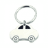 A keyring featuring a silver car design with black details. The keyring includes a metal loop for attachment.