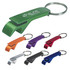 A set of six bottle openers in various colours, including green, orange, purple, red, silver, and black, with key rings.