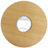 A bottle opener made of beech wood with a circular shape and a metal opening for bottle caps.