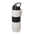 A drink bottle in white with a black lid and removable grip, featuring a carabiner for easy attachment.