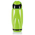 A green drink bottle with a black accent and a secure flip-top lid, featuring a logo.