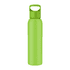 A drink bottle in bright green, featuring a handle and a sleek design with a branding logo.
